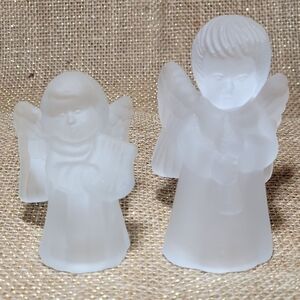 Frosted Glass Angel Candleholder Set Of 2